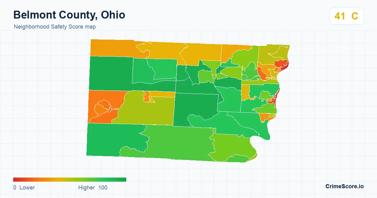 Belmont County, Ohio neighborhood Safety Score map by Census block group