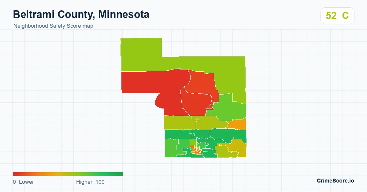 Beltrami County, Minnesota neighborhood Safety Score map by Census block group