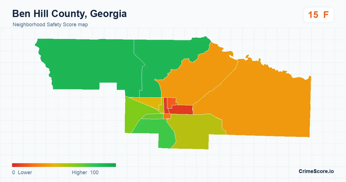 Ben Hill County, Georgia neighborhood Safety Score map by Census block group