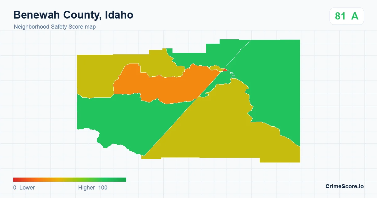 Benewah County, Idaho neighborhood Safety Score map by Census block group