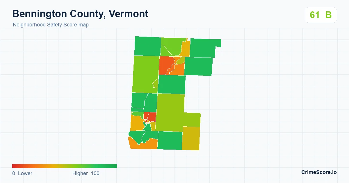 Bennington County, Vermont neighborhood Safety Score map by Census block group