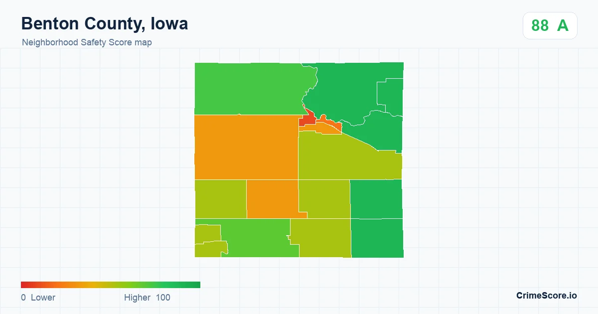 Benton County, Iowa neighborhood Safety Score map by Census block group