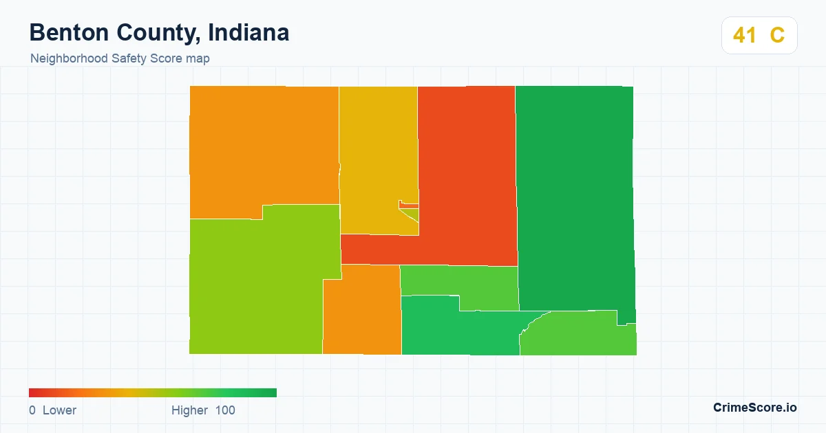 Benton County, Indiana neighborhood Safety Score map by Census block group