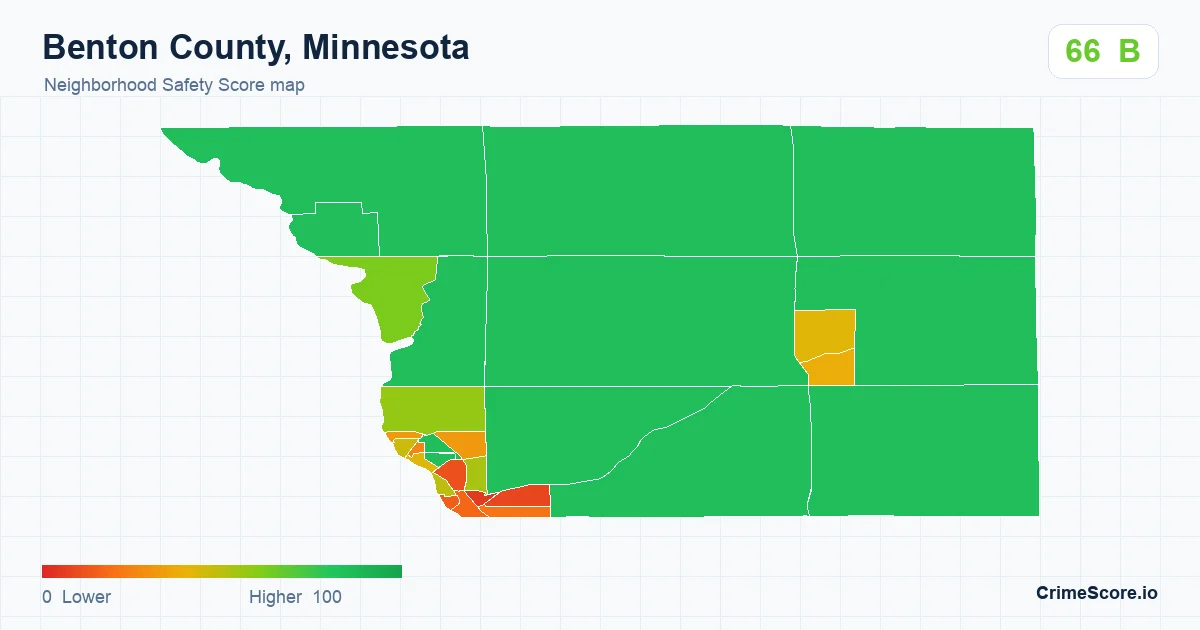 Benton County, Minnesota neighborhood Safety Score map by Census block group