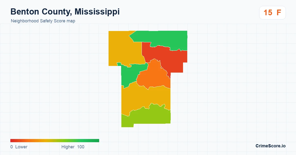 Benton County, Mississippi neighborhood Safety Score map by Census block group
