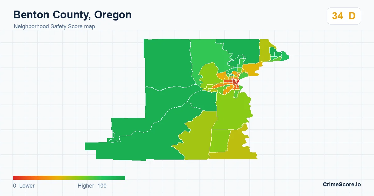Benton County, Oregon neighborhood Safety Score map by Census block group