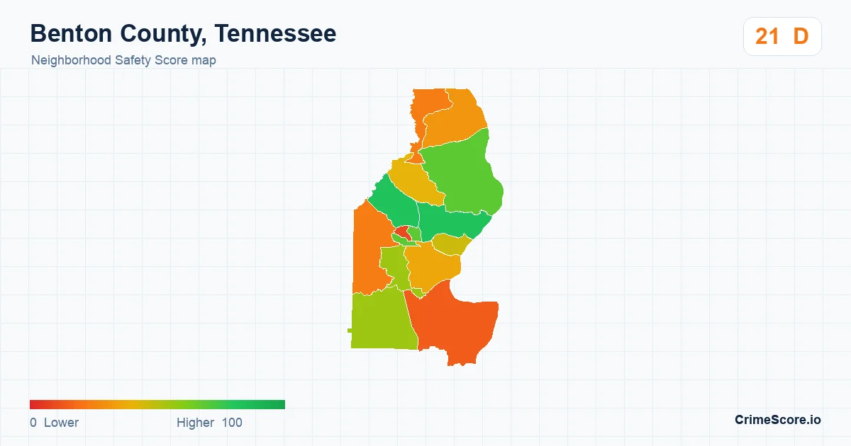 Benton County, Tennessee neighborhood Safety Score map by Census block group