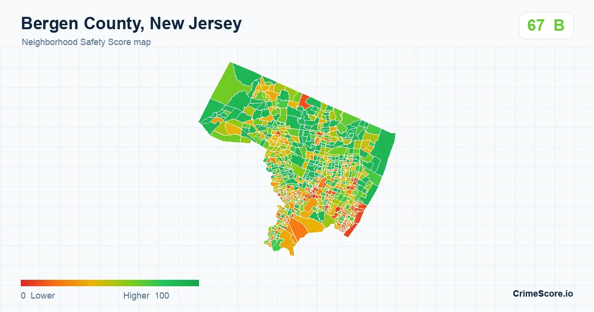 Bergen County, New Jersey neighborhood Safety Score map by Census block group