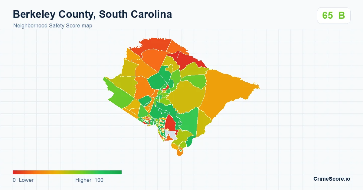 Berkeley County, South Carolina neighborhood Safety Score map by Census block group