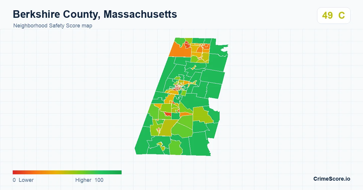 Berkshire County, Massachusetts neighborhood Safety Score map by Census block group