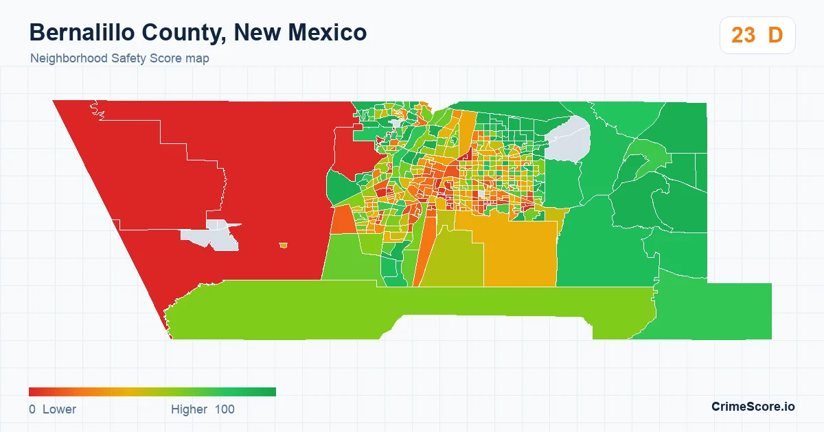 Bernalillo County, New Mexico neighborhood Safety Score map by Census block group