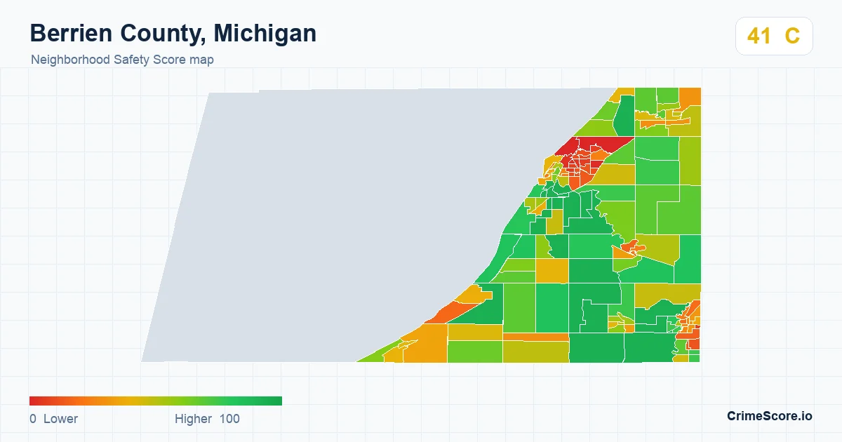 Berrien County, Michigan neighborhood Safety Score map by Census block group