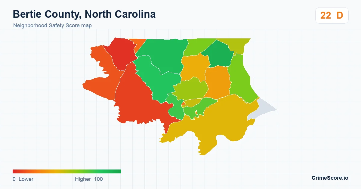Bertie County, North Carolina neighborhood Safety Score map by Census block group