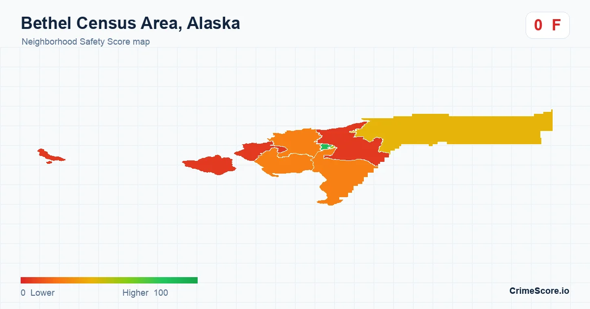 Bethel Census Area, Alaska neighborhood Safety Score map by Census block group
