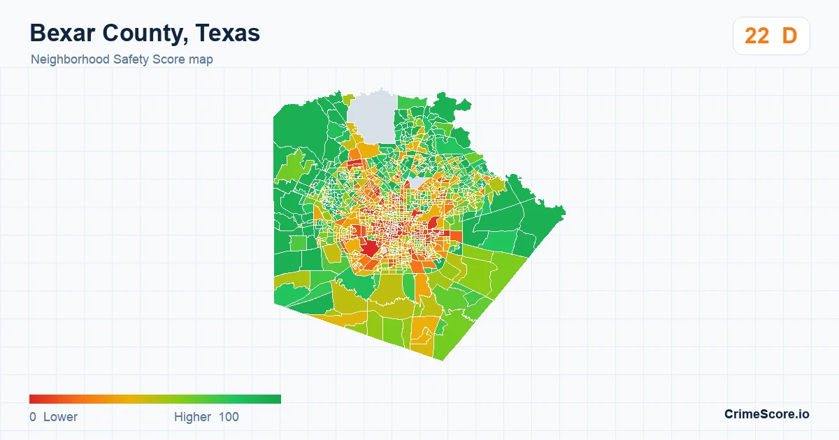 Bexar County, Texas neighborhood Safety Score map by Census block group