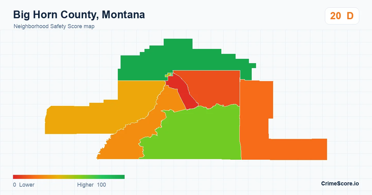 Big Horn County, Montana neighborhood Safety Score map by Census block group