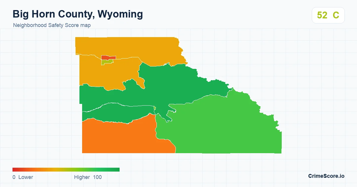 Big Horn County, Wyoming neighborhood Safety Score map by Census block group
