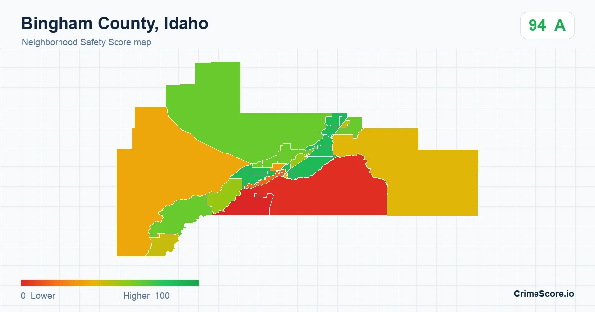 Bingham County, Idaho neighborhood Safety Score map by Census block group