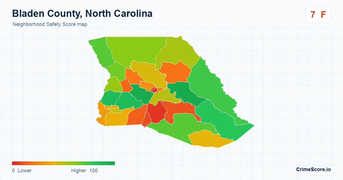 Bladen County, North Carolina neighborhood Safety Score map by Census block group