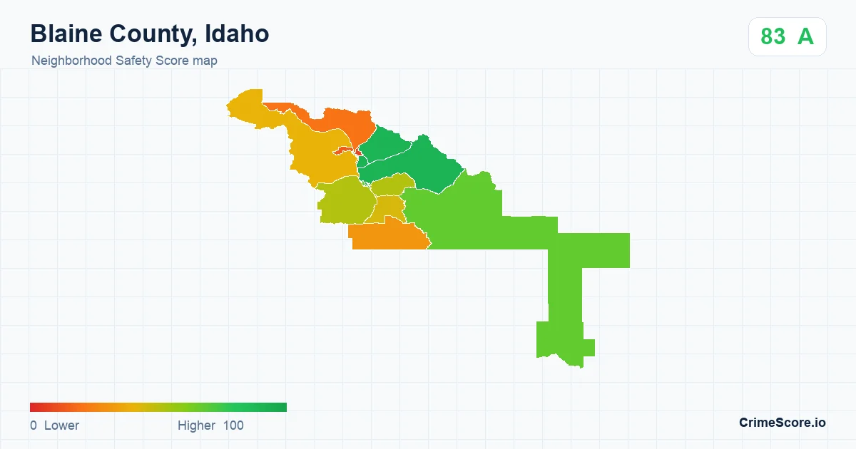 Blaine County, Idaho neighborhood Safety Score map by Census block group