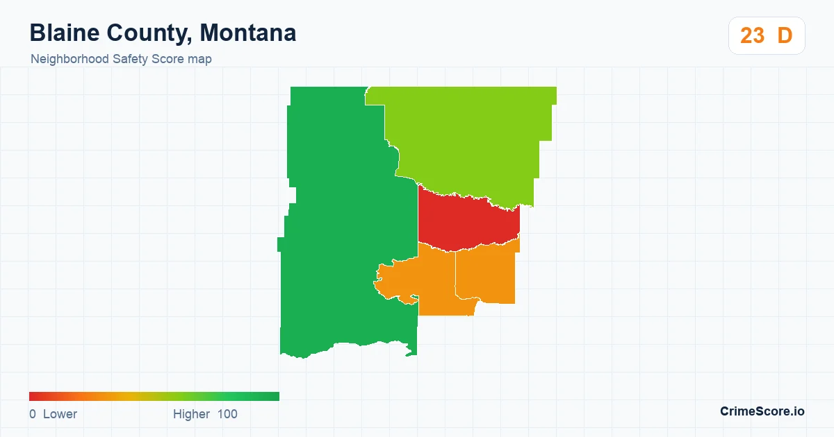 Blaine County, Montana neighborhood Safety Score map by Census block group