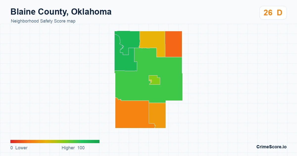Blaine County, Oklahoma neighborhood Safety Score map by Census block group