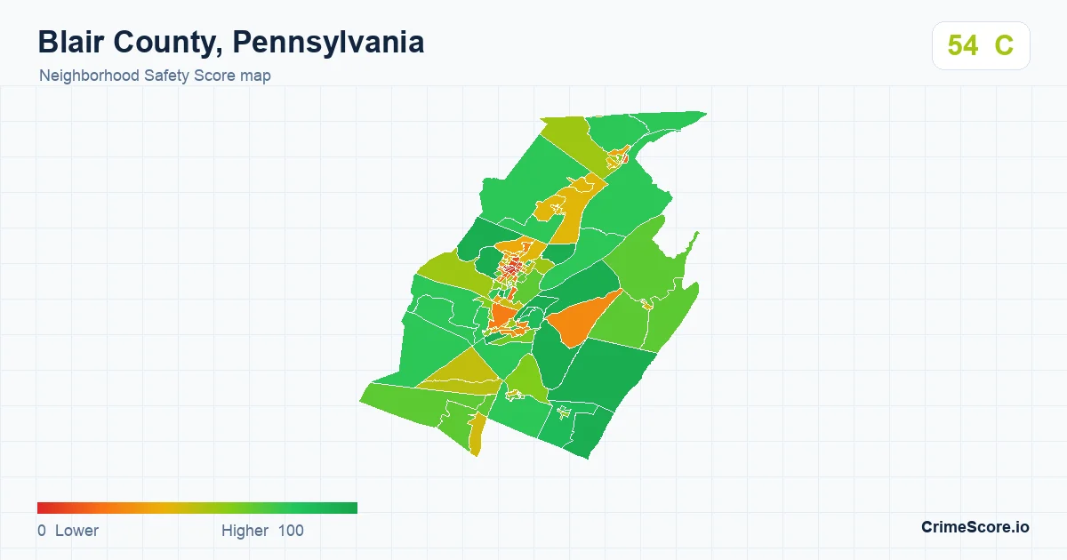 Blair County, Pennsylvania neighborhood Safety Score map by Census block group