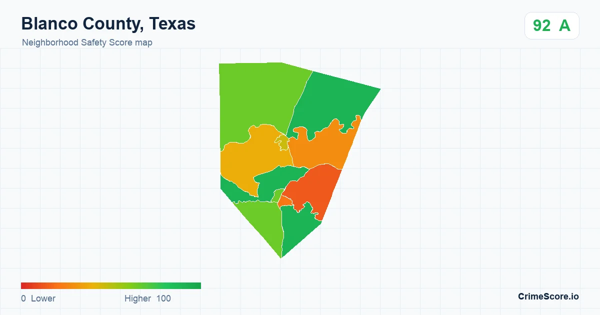 Blanco County, Texas neighborhood Safety Score map by Census block group
