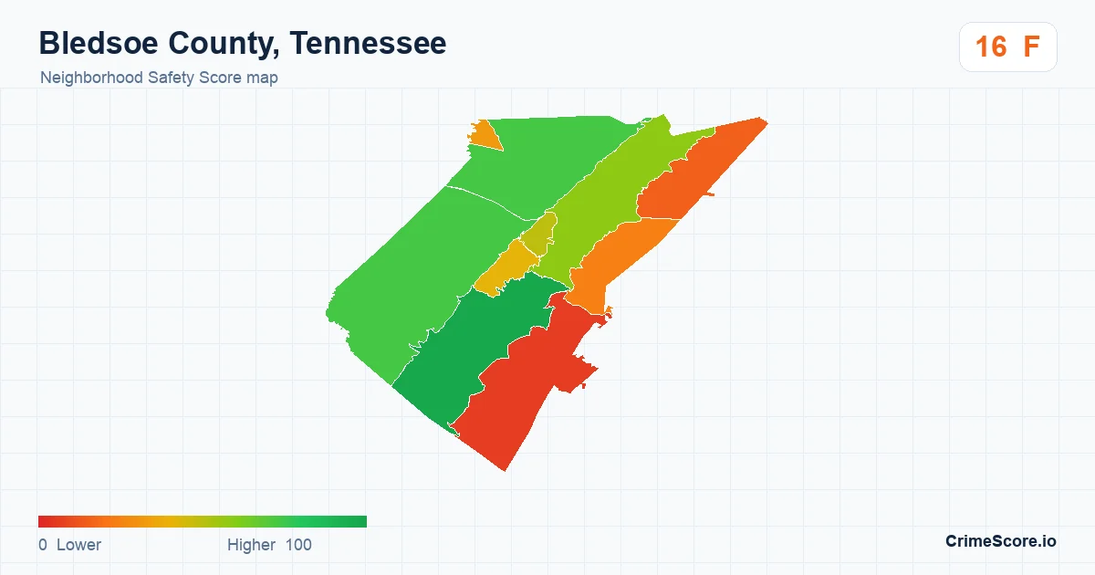 Bledsoe County, Tennessee neighborhood Safety Score map by Census block group