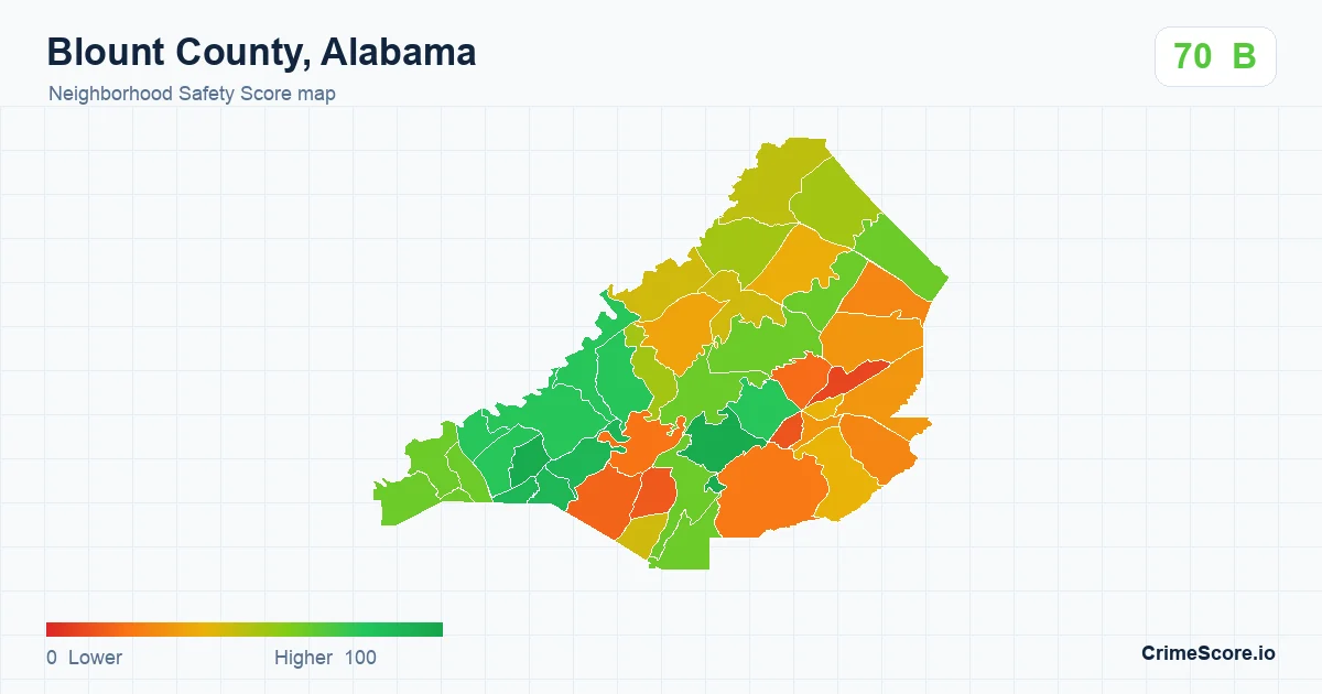 Blount County, Alabama neighborhood Safety Score map by Census block group