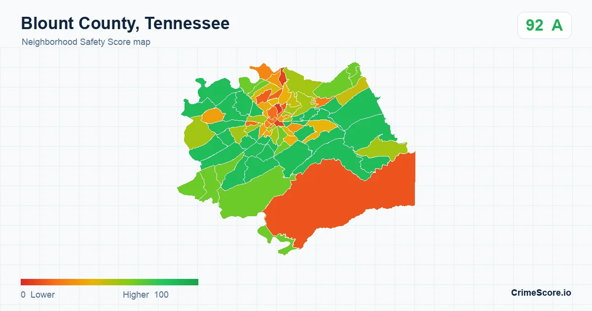 Blount County, Tennessee neighborhood Safety Score map by Census block group
