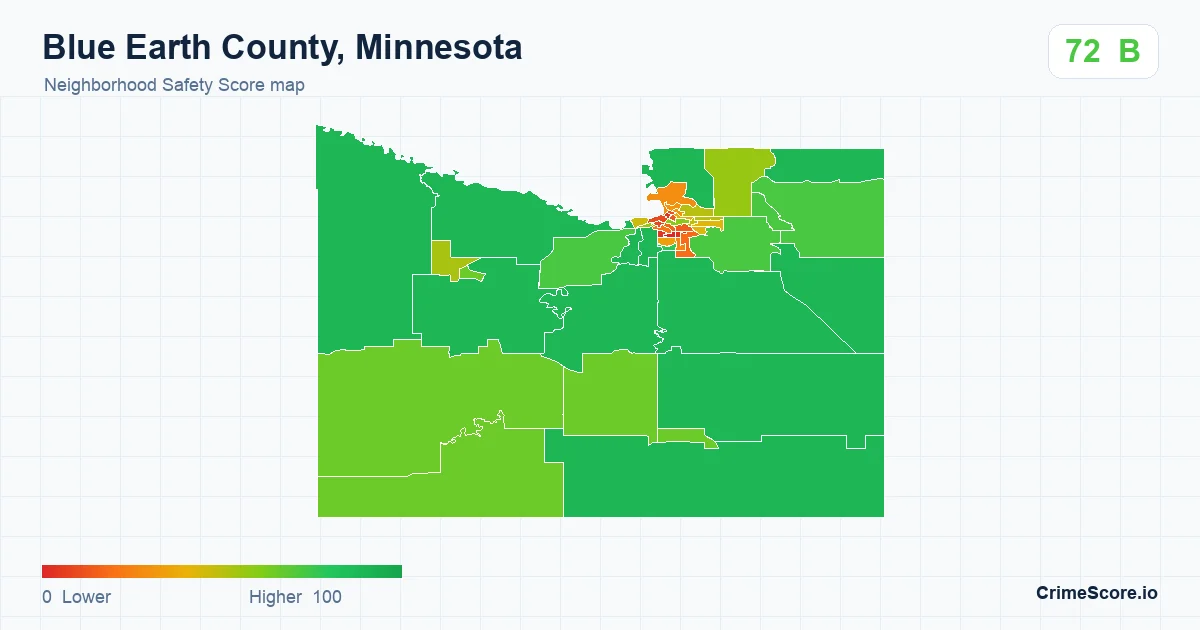 Blue Earth County, Minnesota neighborhood Safety Score map by Census block group
