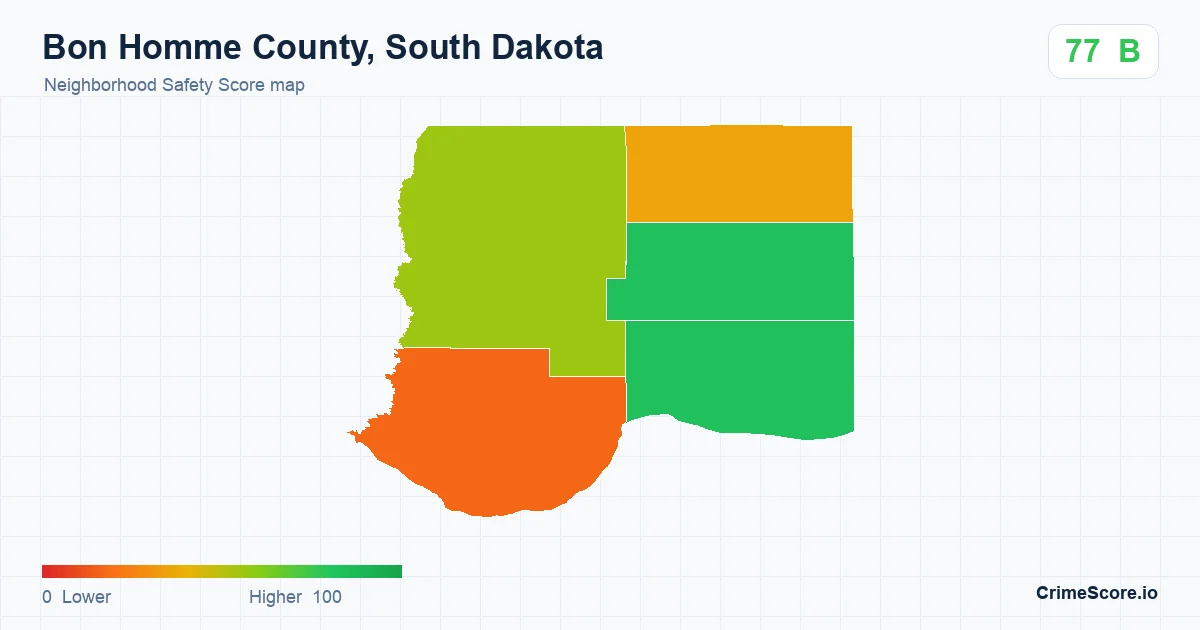 Bon Homme County, South Dakota neighborhood Safety Score map by Census block group