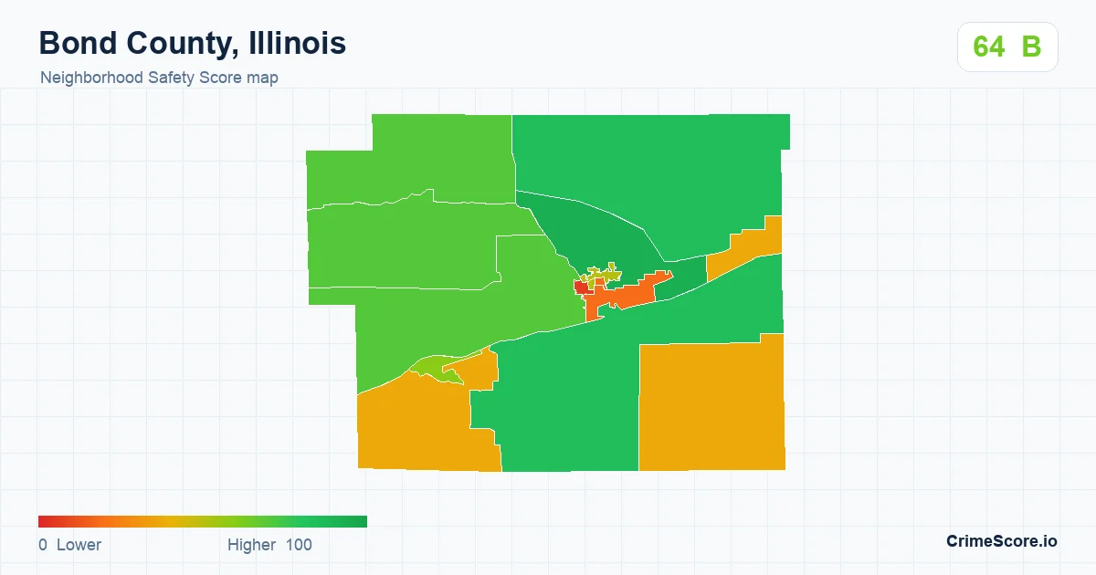 Bond County, Illinois neighborhood Safety Score map by Census block group