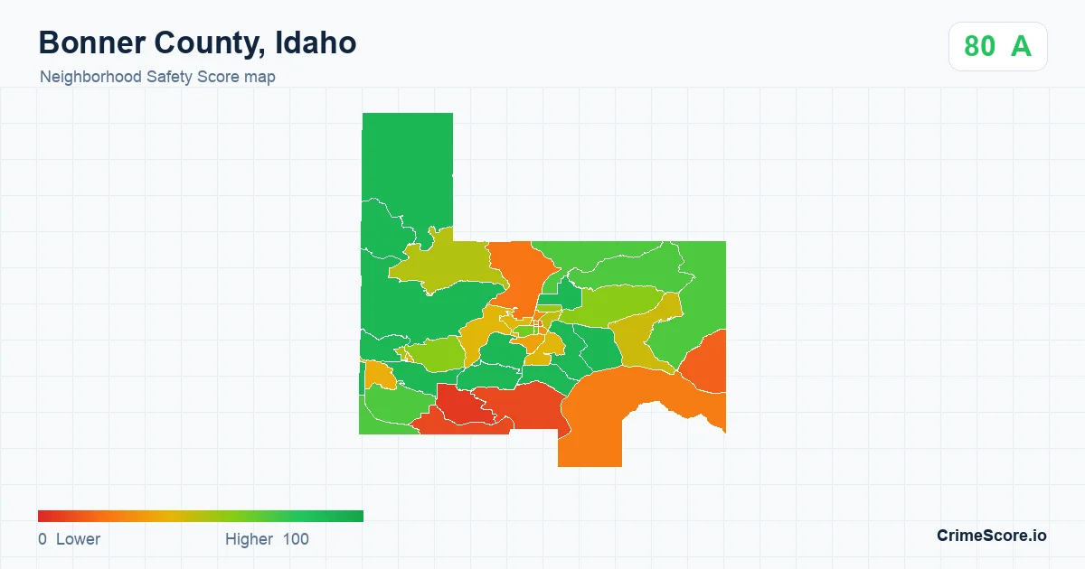 Bonner County, Idaho neighborhood Safety Score map by Census block group