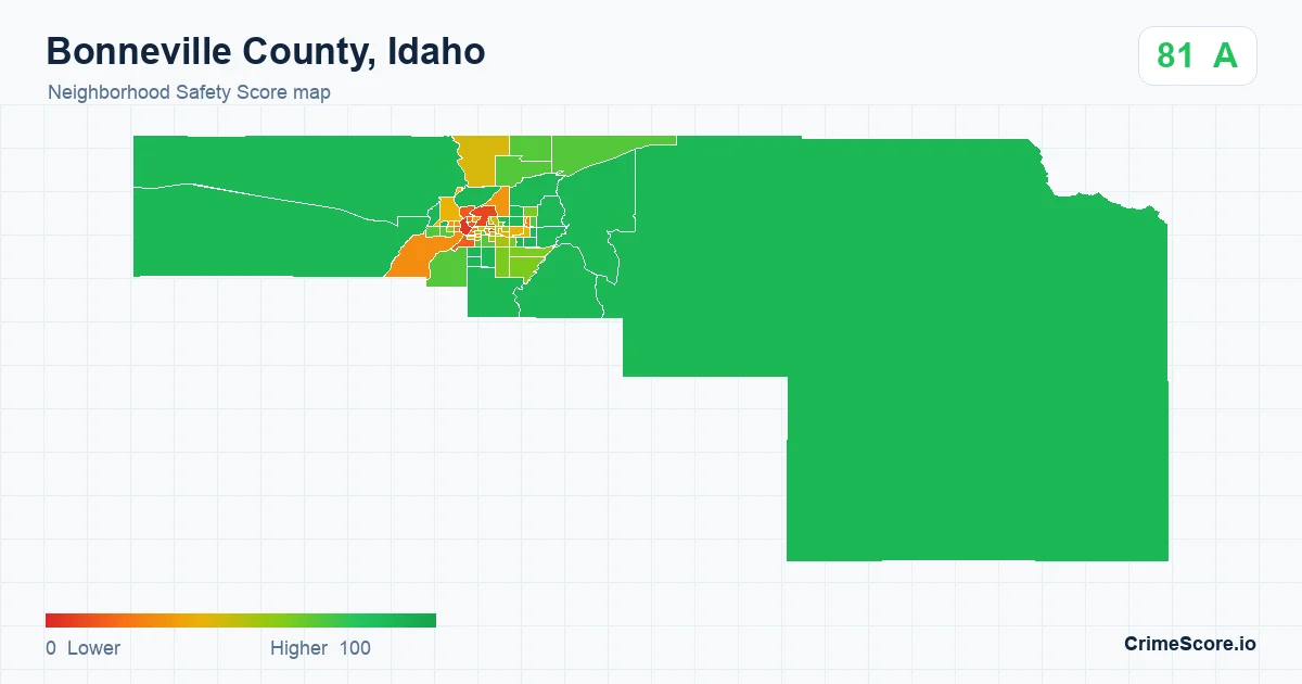 Bonneville County, Idaho neighborhood Safety Score map by Census block group