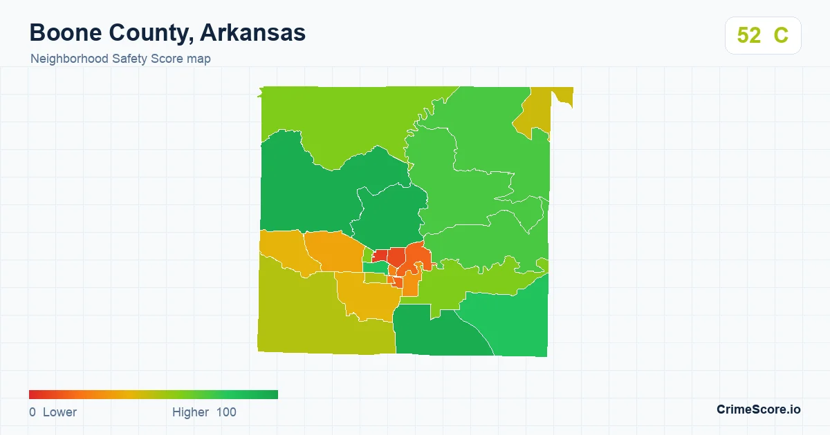 Boone County, Arkansas neighborhood Safety Score map by Census block group