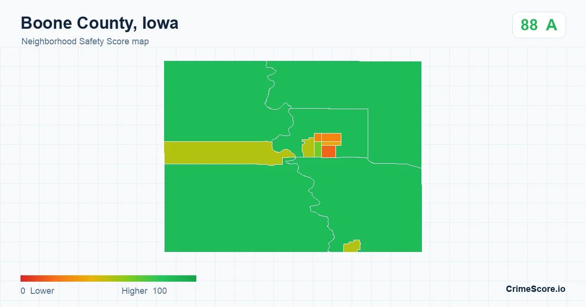 Boone County, Iowa neighborhood Safety Score map by Census block group