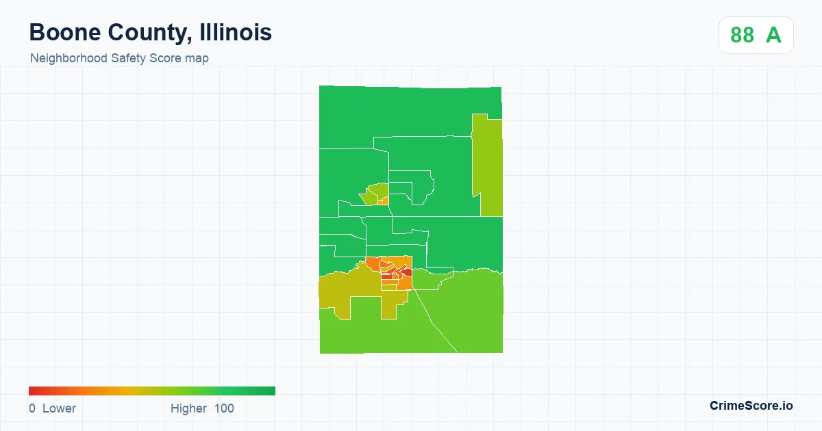 Boone County, Illinois neighborhood Safety Score map by Census block group