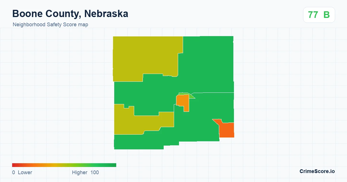 Boone County, Nebraska neighborhood Safety Score map by Census block group