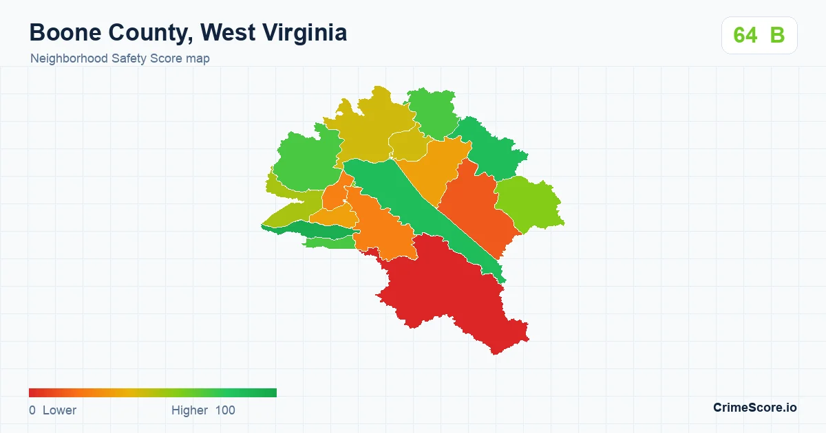 Boone County, West Virginia neighborhood Safety Score map by Census block group