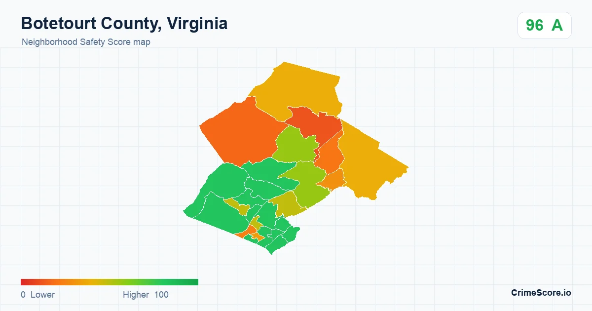 Botetourt County, Virginia neighborhood Safety Score map by Census block group