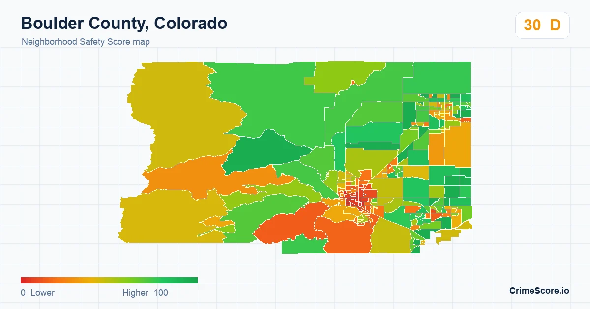 Boulder County, Colorado neighborhood Safety Score map by Census block group