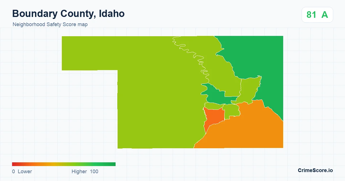 Boundary County, Idaho neighborhood Safety Score map by Census block group