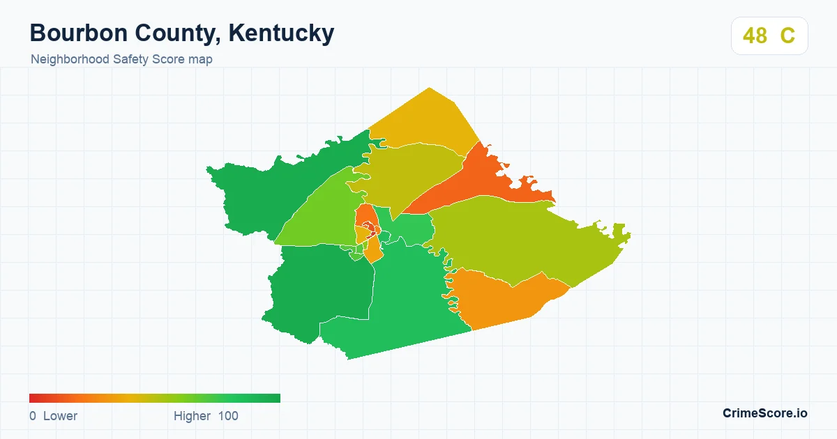 Bourbon County, Kentucky neighborhood Safety Score map by Census block group