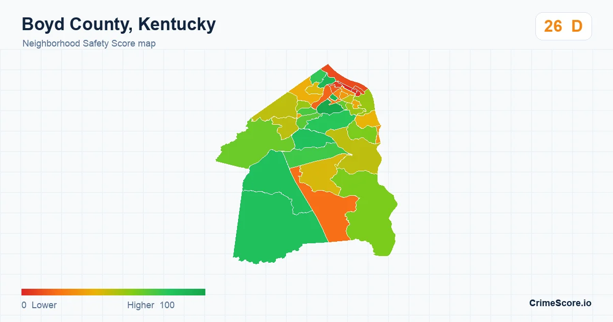 Boyd County, Kentucky neighborhood Safety Score map by Census block group