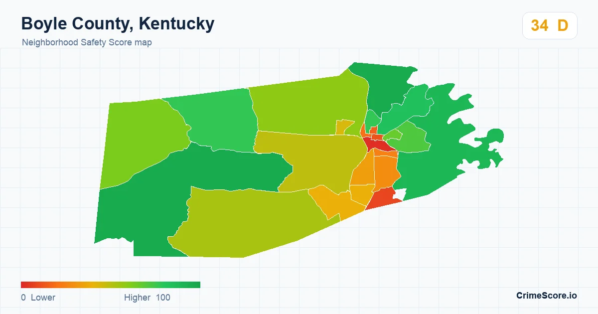 Boyle County, Kentucky neighborhood Safety Score map by Census block group