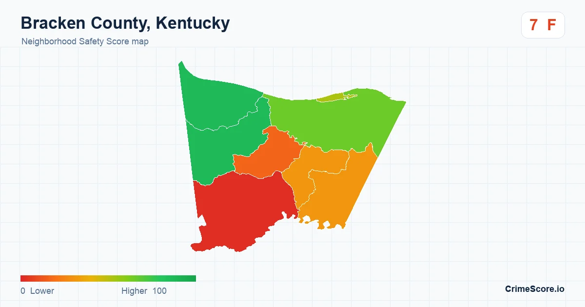 Bracken County, Kentucky neighborhood Safety Score map by Census block group