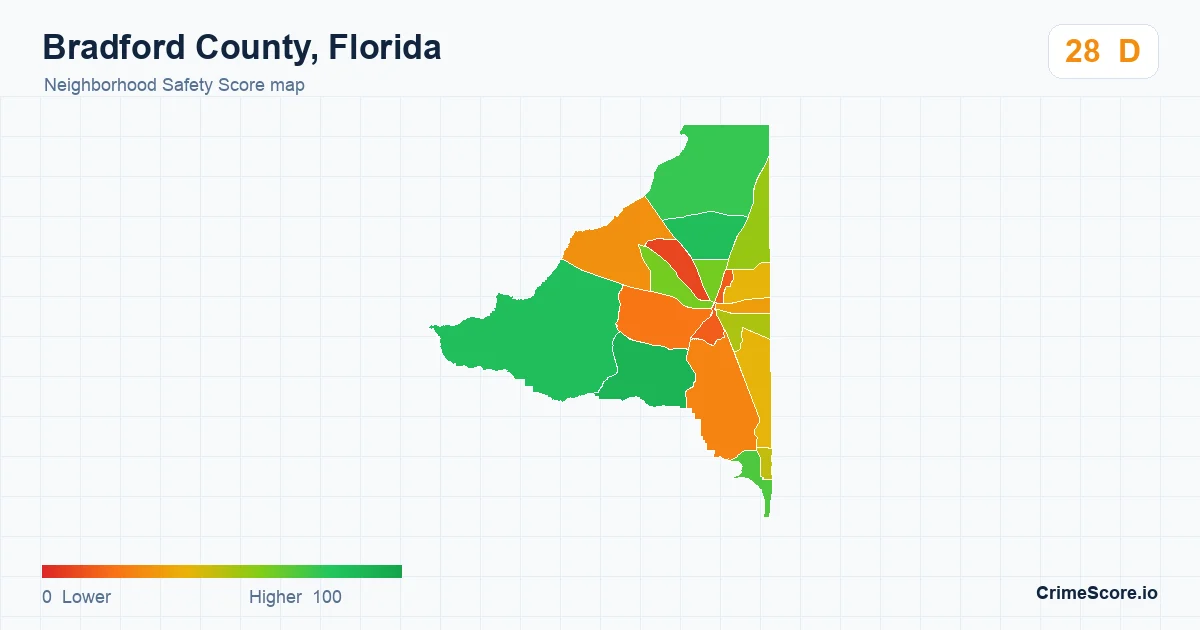 Bradford County, Florida neighborhood Safety Score map by Census block group