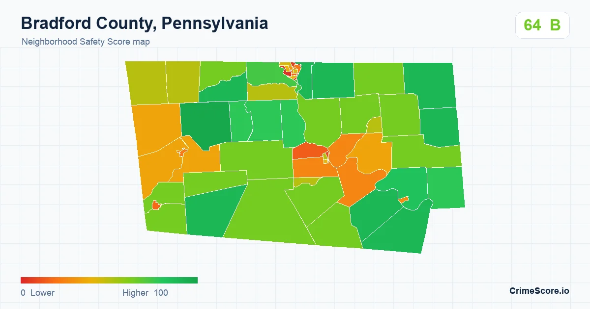 Bradford County, Pennsylvania neighborhood Safety Score map by Census block group
